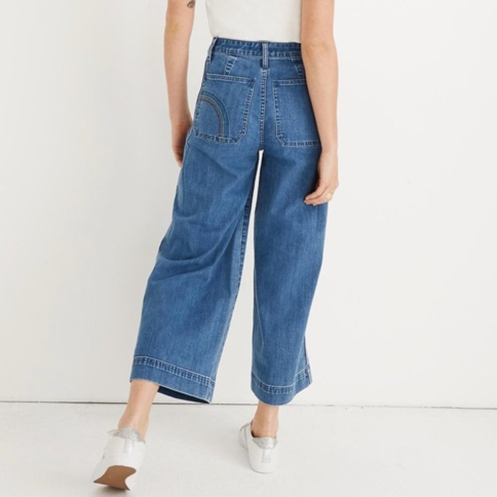 $118 NWT Rainbow Stitch Emmett Wide Leg Crop Jeans - Picture 4 of 9